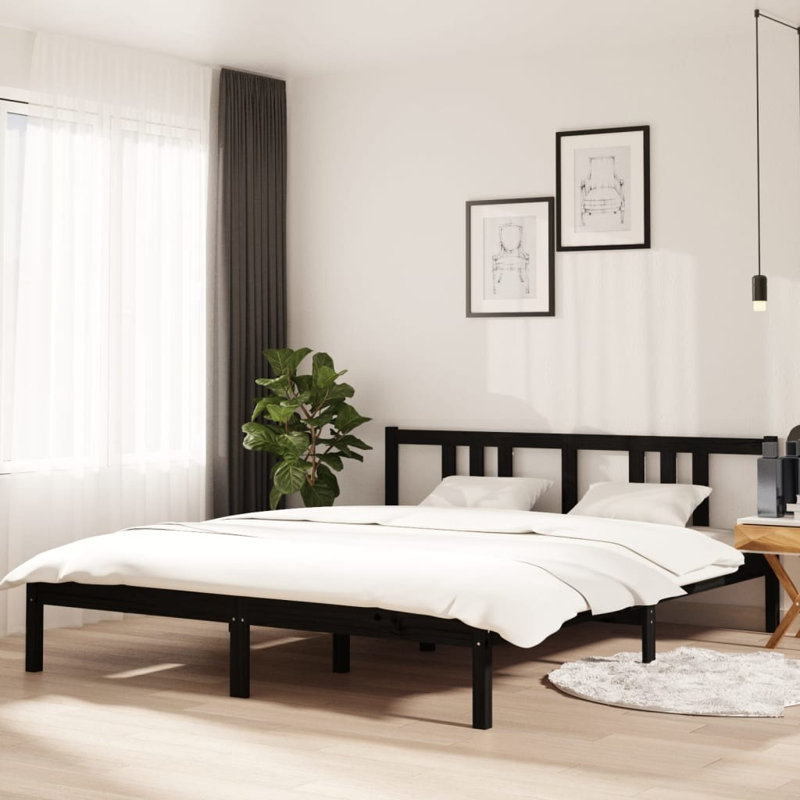 Bed Frame Solid Wood, black, 150 x 200 cm