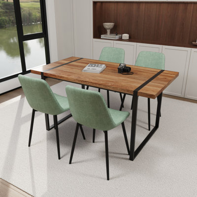 Ensemble de table de salle à manger en bois naturel 59 po et chaise de salle à manger moderne 59 pièces, ensemble de table de salle à manger en bois de style médiéval, base en métal rectangulaire, table de salle à manger et chaise en suède
