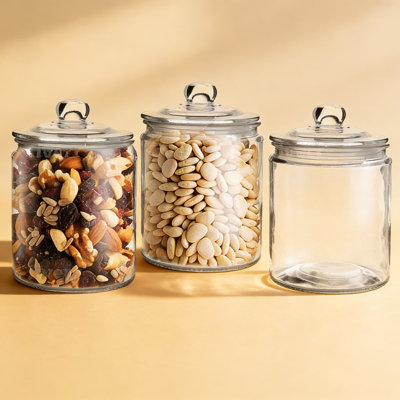 Airtight Glass Storage Jars With Lids, Set Of 3 (1 Liter / 34 Oz) - Food Grade Canisters For Kitchen Pantry Organization, Dry Food, Coffee, Snacks, And Pet Treats