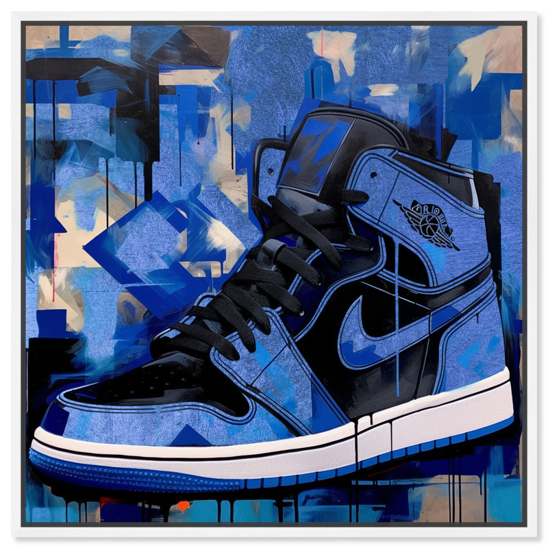 Notoriart Blue Brush Sneakers Framed Sneaker 1 Piece Canvas Wall Art, White Framed, 17" H x 17" W