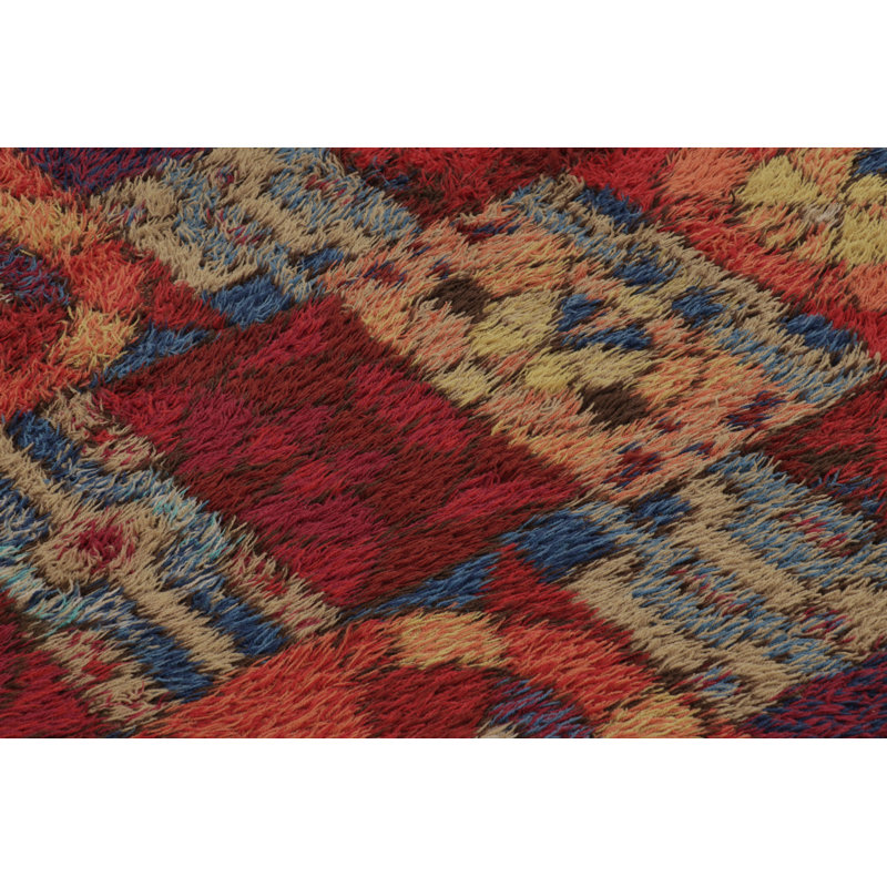 Vintage Swedish Rya Rug, Maximalist Ruby Red With Viking Medallions - Rug & Kilim