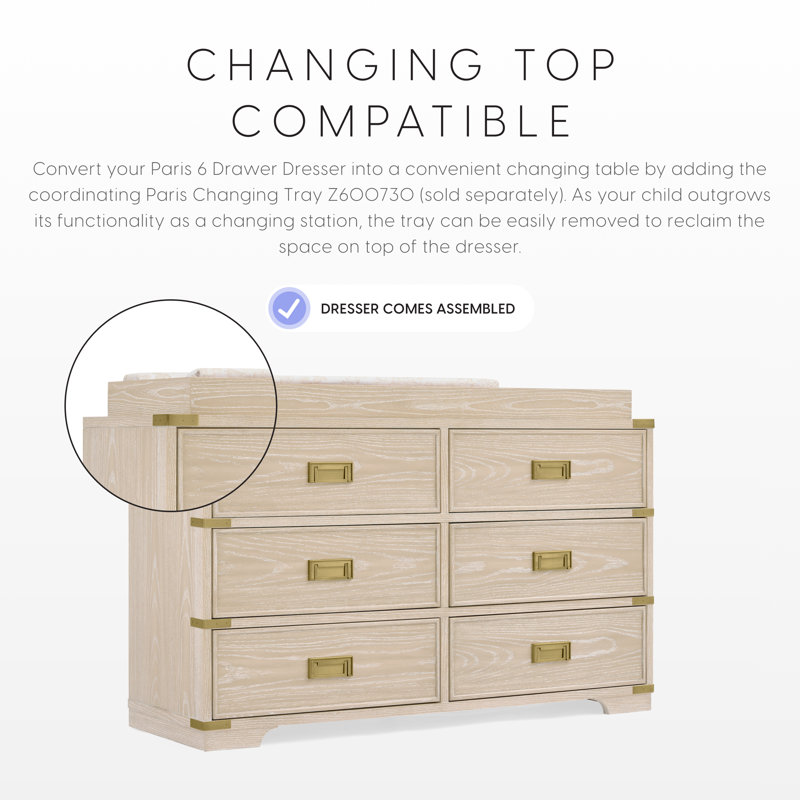 Paris 6 Drawer Dresser, Whitewash Ash