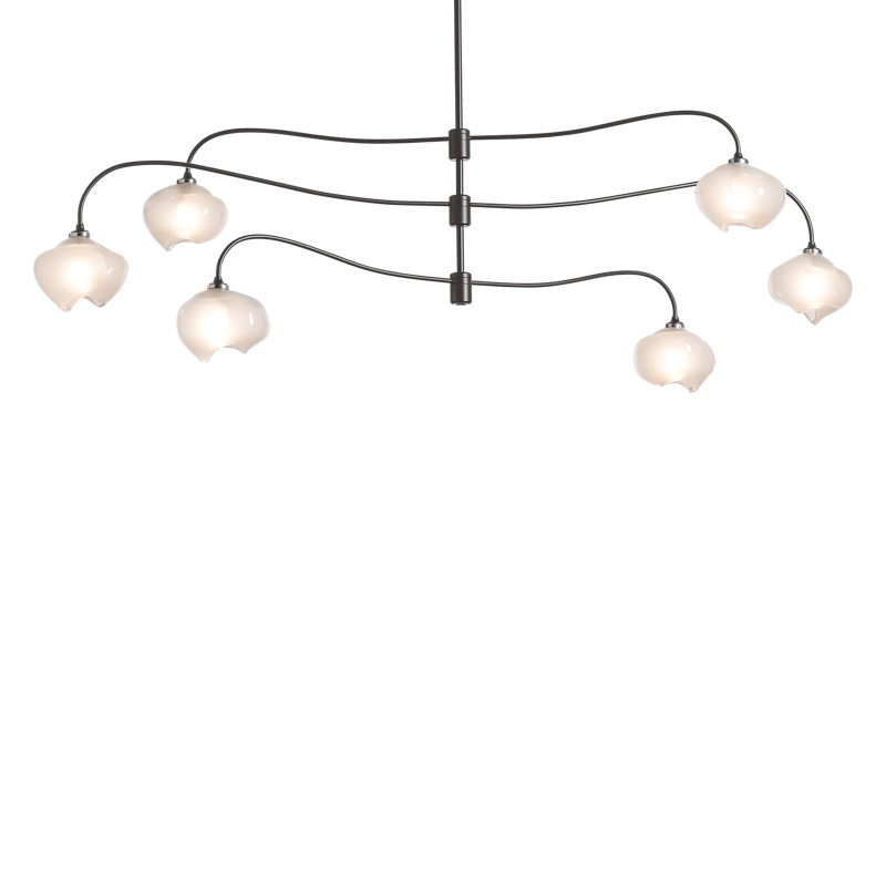 Ume 6 - Light Unique Tiered Chandelier, Dark Smoke, Frosted Glass, Long: 29.6" to 74.6"