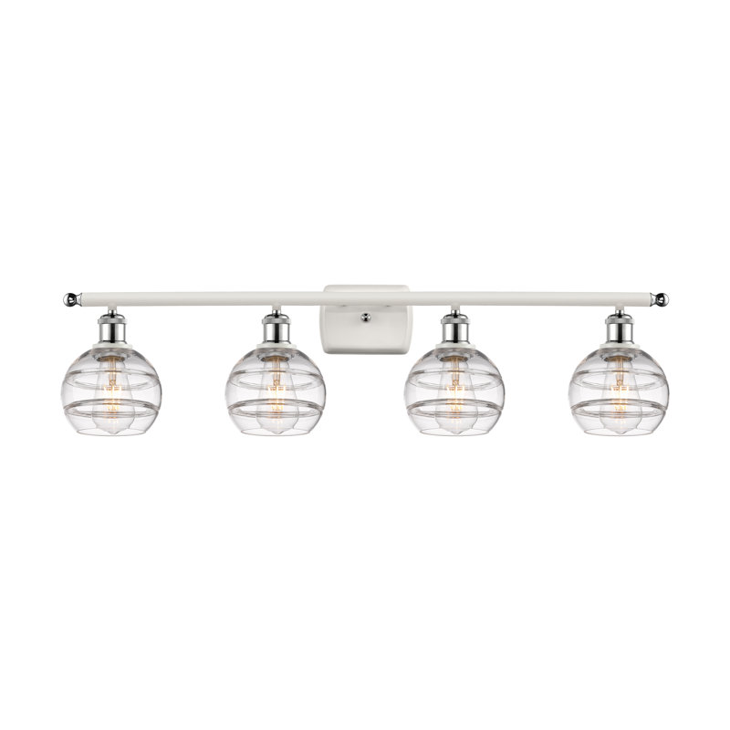 Éclairage pour meuble-lavabo à 4 lumières à intensité variable Chartoff, Transparent, Chrome poli blanc