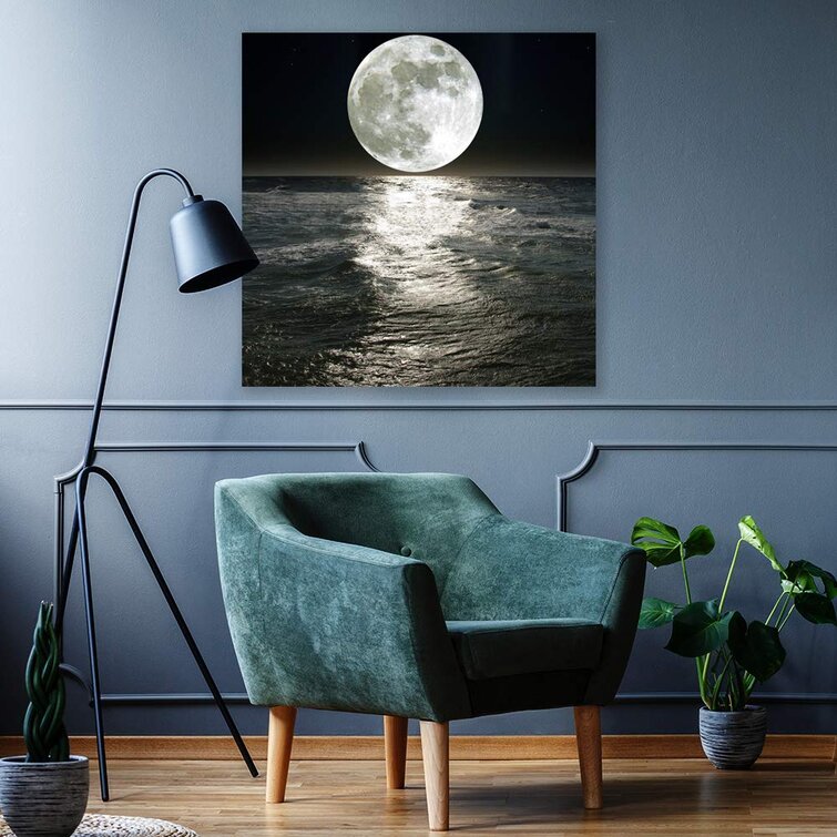 B2T NWT Canvas Wall Art Blue Ocean Under Moonlight Calmful Heart Painting  Artwork for Home Prints Framed - 24x36 inches