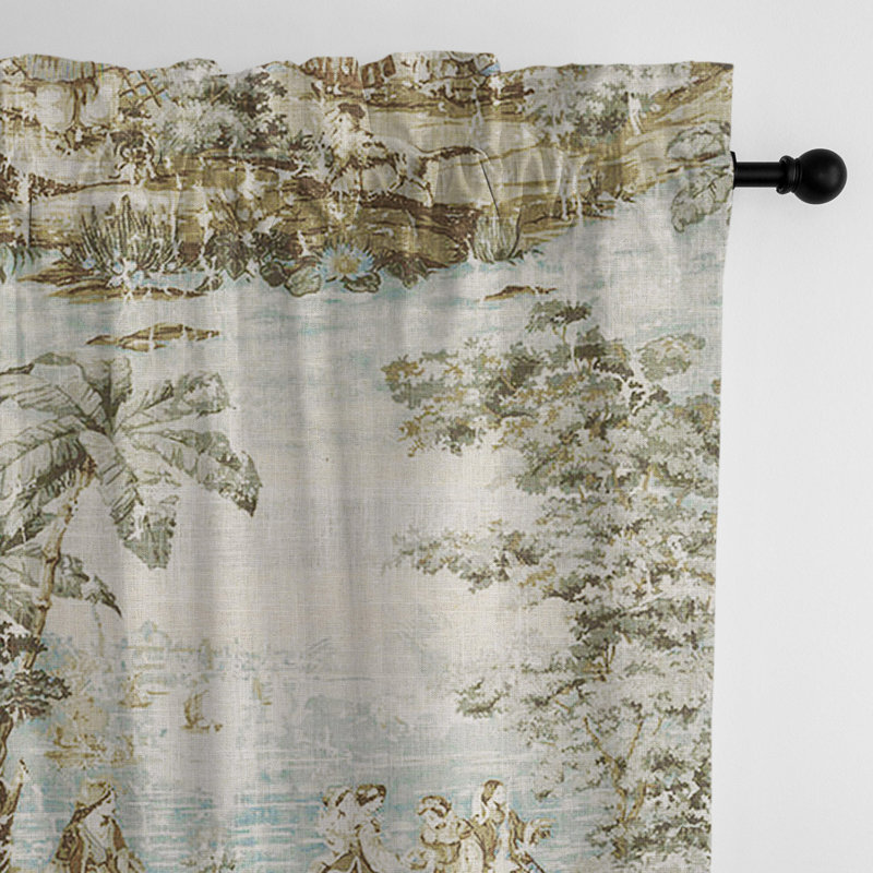 French Countryside Linen Blend Toile Room Darkening Rod Pocket Single Curtain Panel, 50" W X 84" L