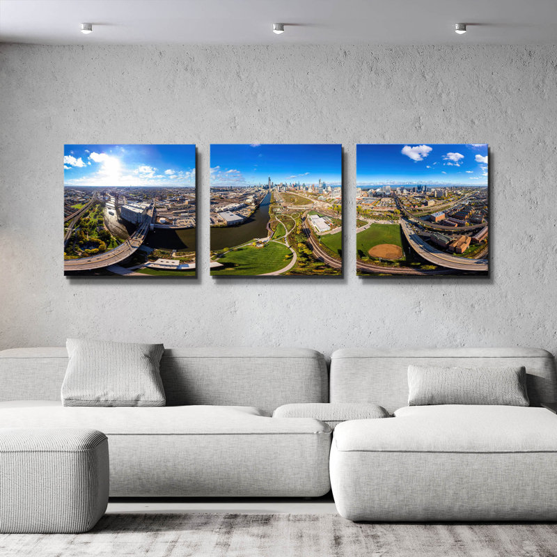 «Chicago Views» par AKG Triptych, art mural, 54 po x 18 po, 78"x26"