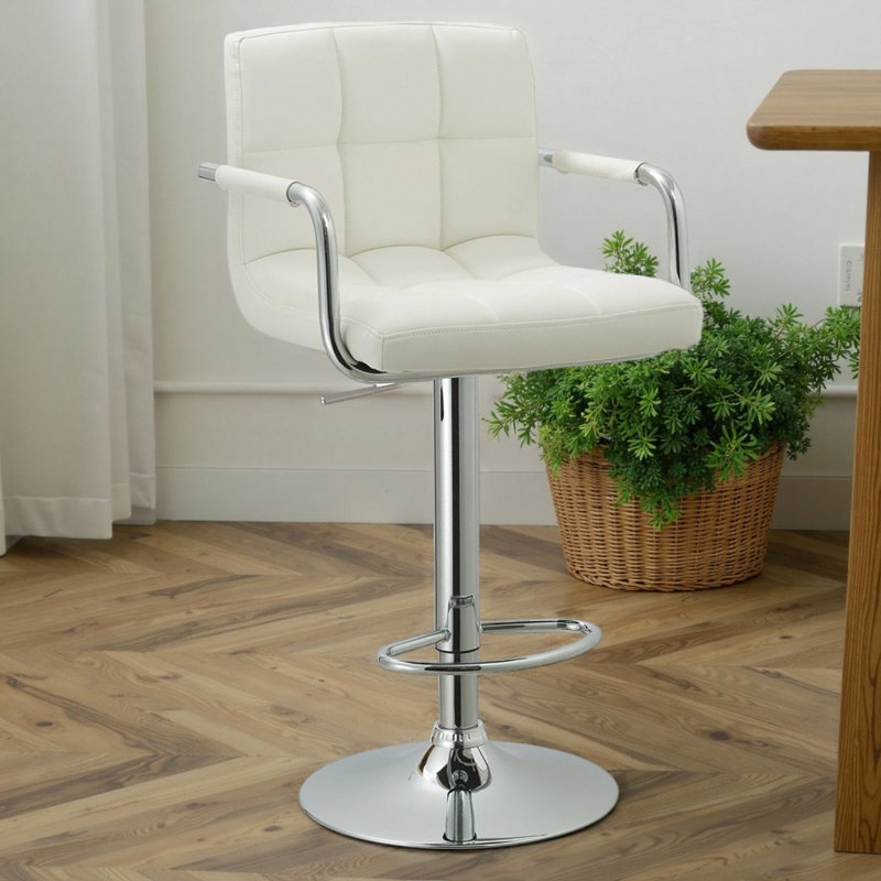 Contemporary Adjustable Swivel Bar Stool - White Leatherette & Chrome