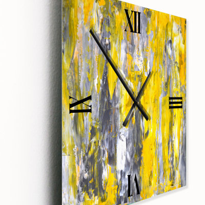 Motif abstrait gris et jaune - Horloge murale abstraite en métal