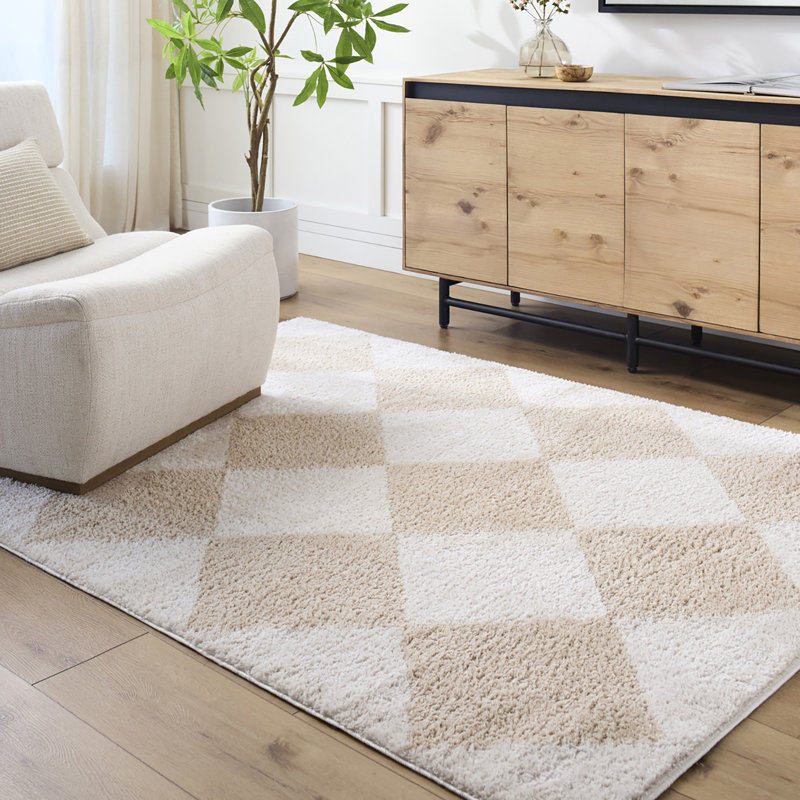 Machine Washable Shaggy Boho Beige Area Rug, Rectangle 140 x 200cm