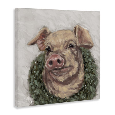 Cochon avec couronne de vacances, art mural par Sara G. Designs