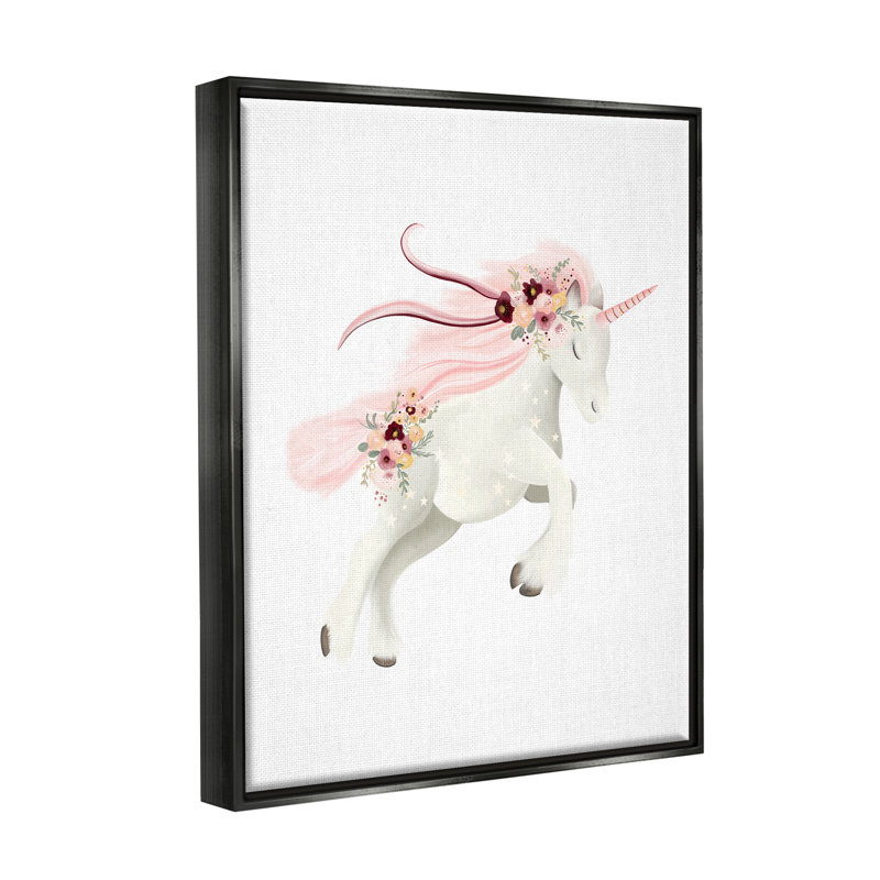Licorne galopante pastel, H 21 po x l 17 po x P 1,7 po, Cadre flottant noir de jais