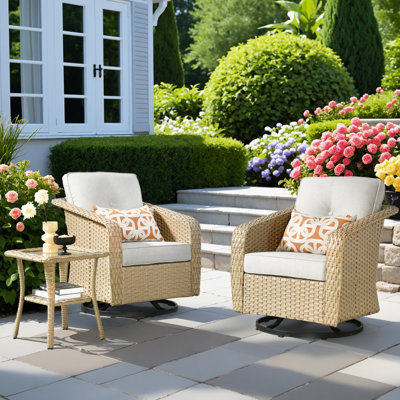 3-piece Outdoor Patio Set – Swivel Rocking Wicker Chairs With Coffee Table, Deep Seating Rattan Conversation Set For Porch, Deck, Balcony, And Backyar