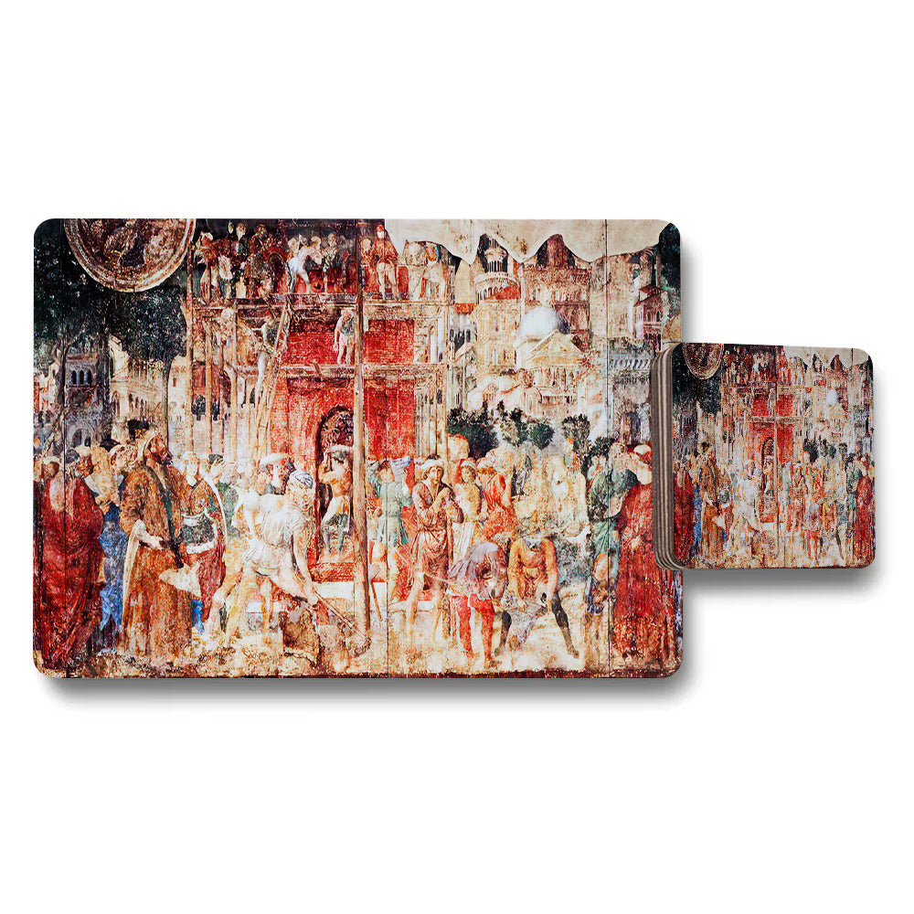 Vintage Market Scene Placemat and Coaster Set for Dining Table Decor