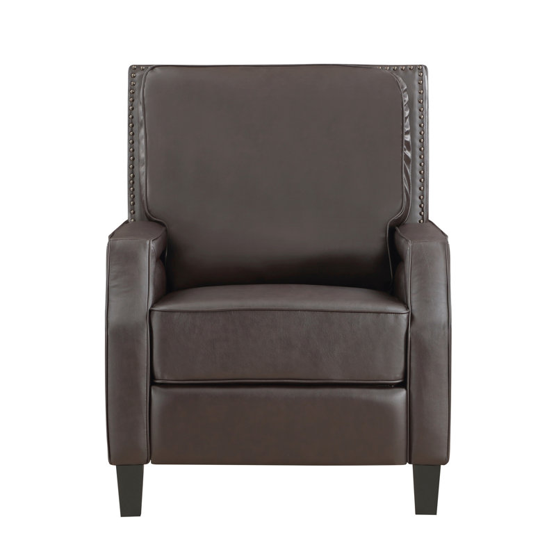 Dark Brown Push Back Reclining Chair, Solid Wood, Foam Padding Seat Wood Frame Seat, Upholstery, Metal Reinforced, Dark Brown
