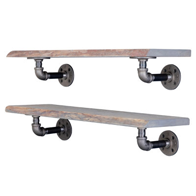 Live Edge Wood Shelf With Industrial L-Shaped Pipe Brackets