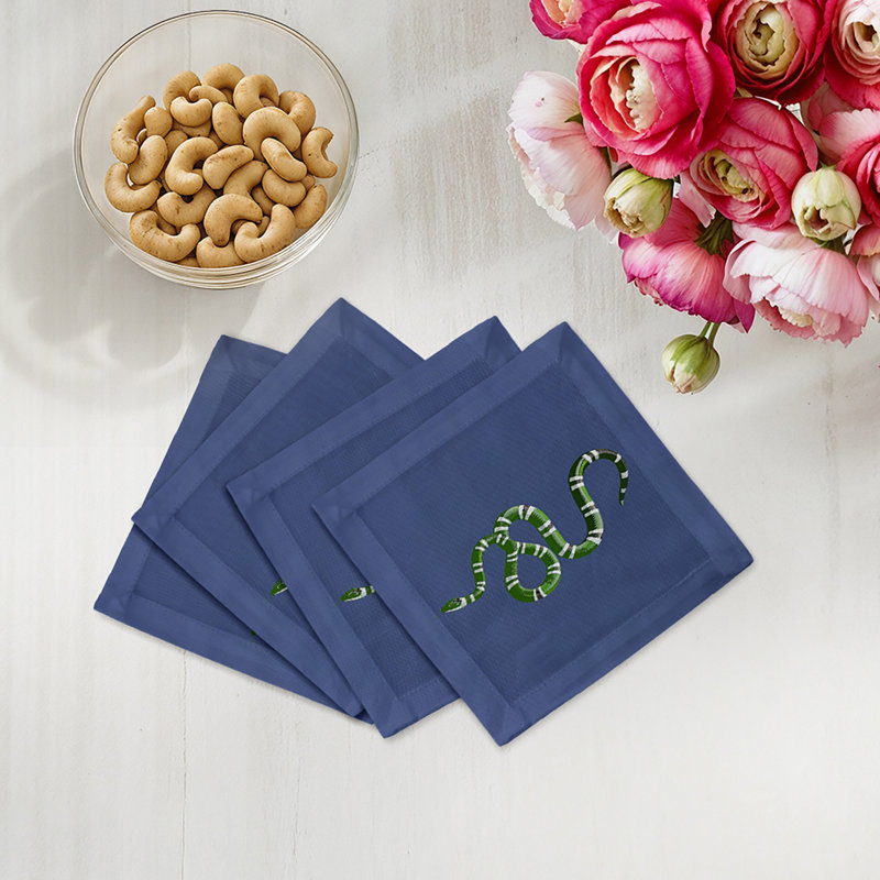 Serpent Cotton Sateen Cocktail Napkins, Blue