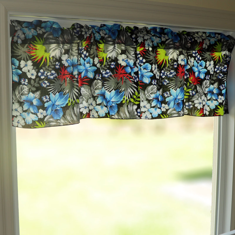 Tropical Hawaiian Print Window Valance, 28" W x 58" L, Black
