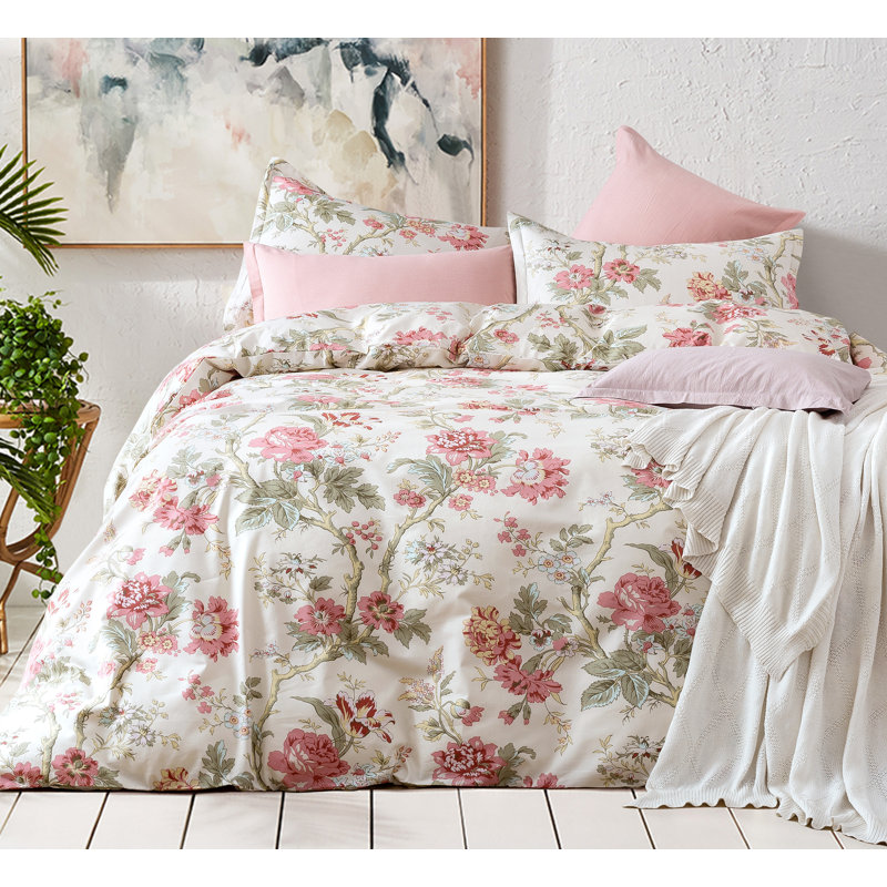 Ensemble de housse de couette floral pivoine, Housse de couette grand + 2 taies décoratives