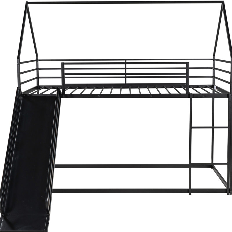 Lit superposé simple au-dessus d'une maison avec glissade - Métal pour chambre à coucher, Noir