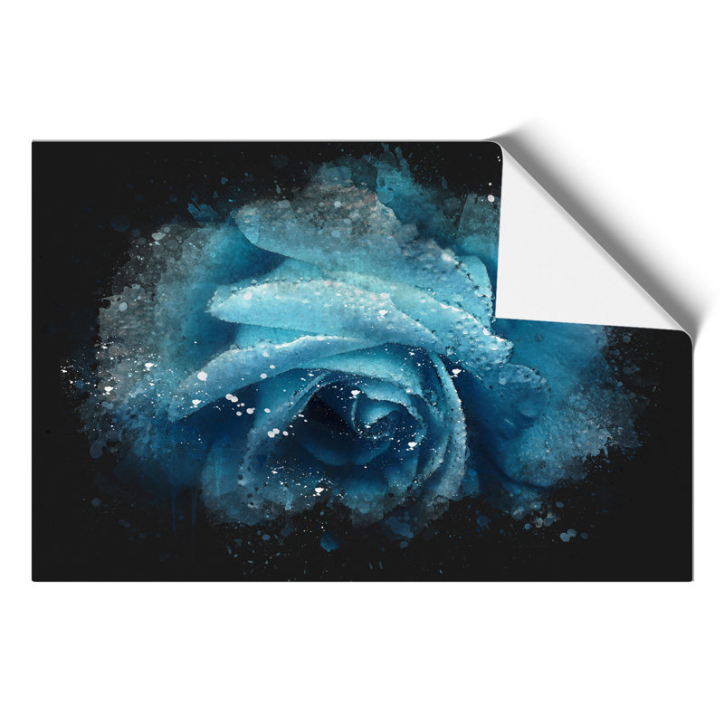 Blue Rose Flower Paint Splash - Frameless Print, 59cm H x 84cm W x 0.1cm D