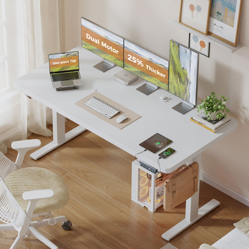 Bureau pour travailler debout 63 po, L 63 po x P 31 po, White/White