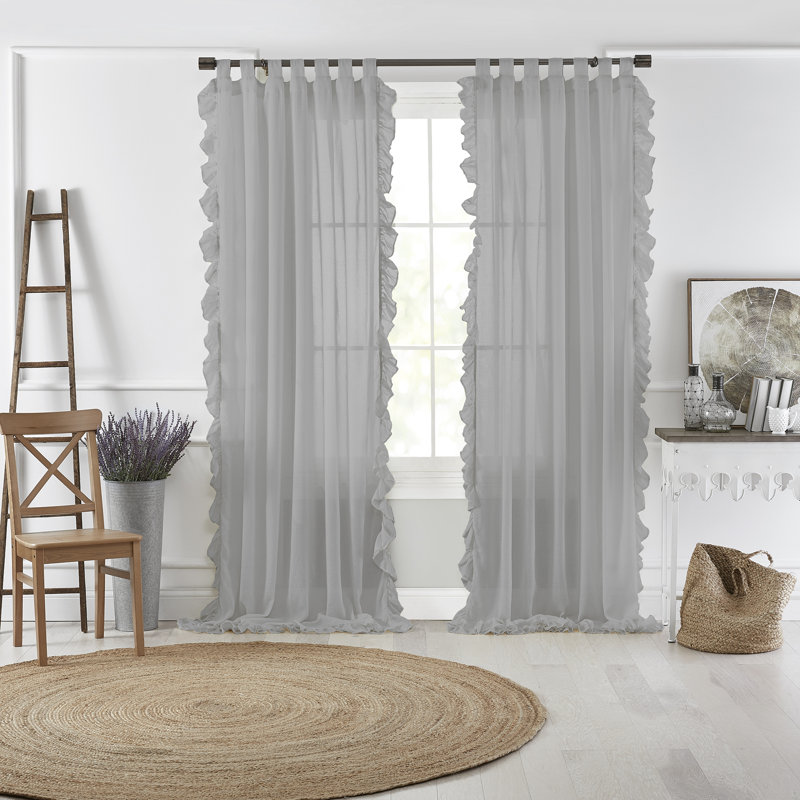 Panneau de rideau simple semi-transparent à passants 100% coton Guyette, Anthracite, 52 po x 95 po