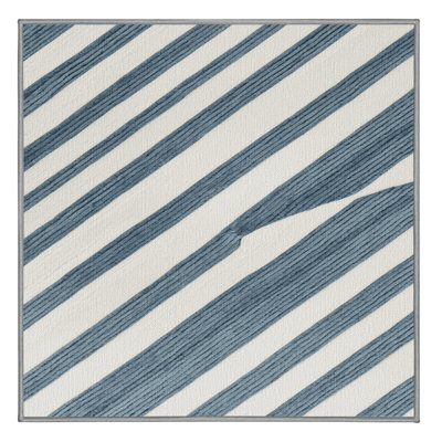 Washable Pale Blue White Striped Area Rug