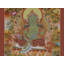 Art mural Kubera Thangka - dieu bouddhiste tibétain de la richesse peint à la main, toile sans brochage avec or 24 carats, sans cadre 27,2 po x 20,1 po, joyau et motif de mangouste
