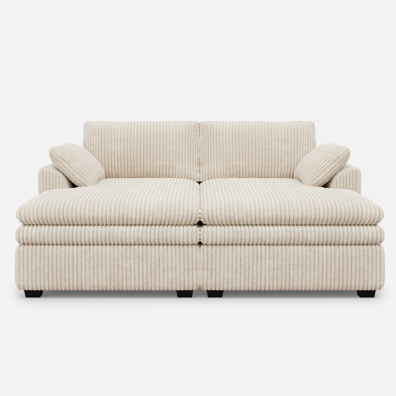 Canapé-lit modulaire d'appoint avec canapé double détachable Manuel Corduroy, Beige