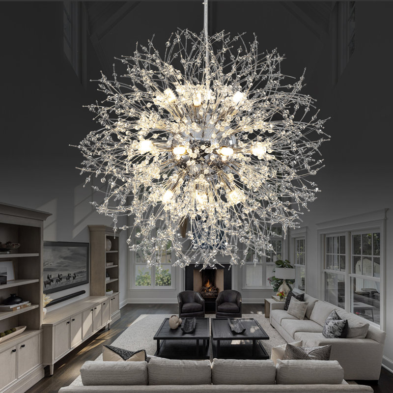 Lustre en cristal sphérique Spoutnik 16 lumières à intensité variable Kenden, Chrome