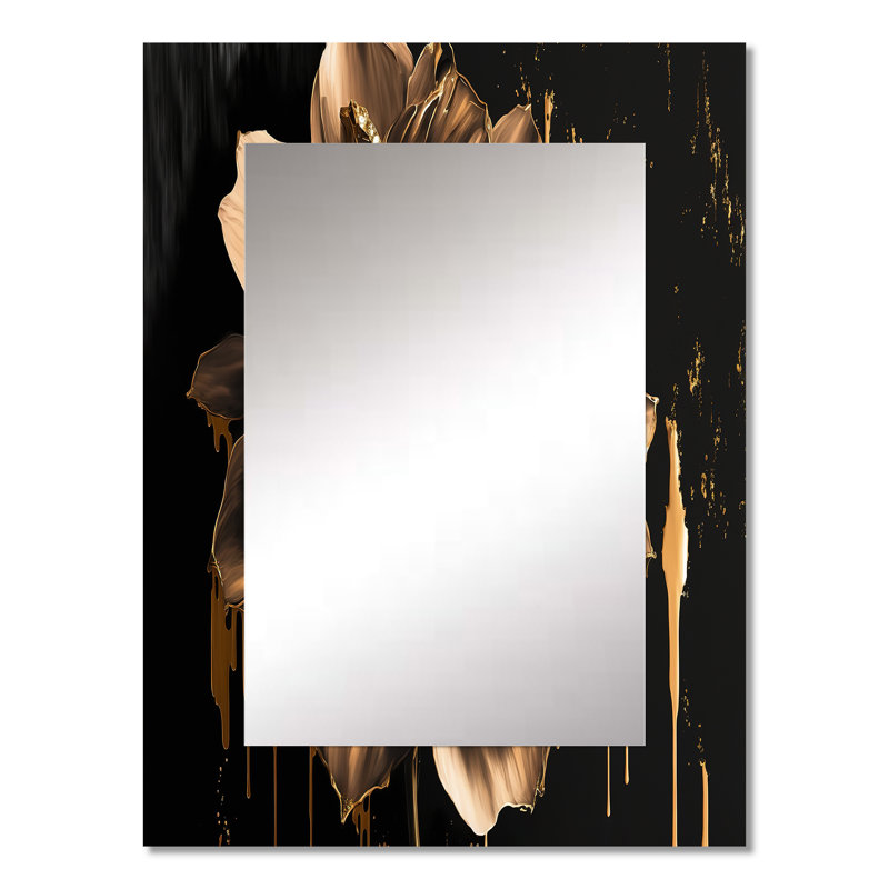 Noir et doré Dahlia - grand miroir Dahlia, décor de miroir mural traditionnel unique, impression d'art en métal