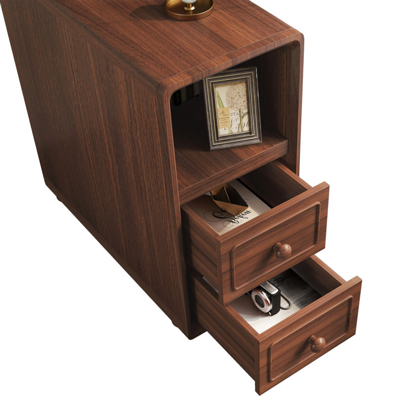 End Table With Drawers, Corner Table With Open Shelves, Tall Side Table For Bedroom And Corner
