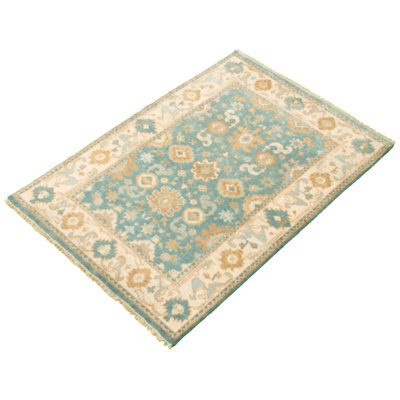 Ecarpetgallery One-of-a-kind Hand-knotted New Age Ushak Turquoise 4'2" X 6' Wool Area Rug