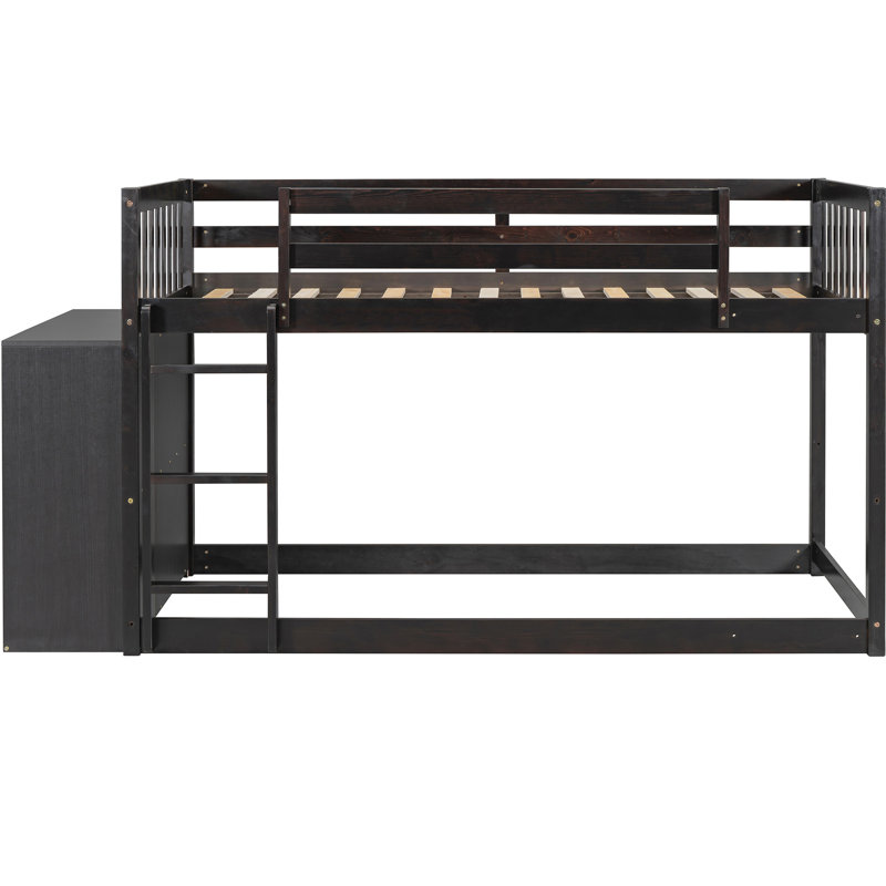 Lit simple superposé au-dessus avec 4 tiroirs pratiques et 3 tablettes pour la maison et le style, Lit simple, Espresso