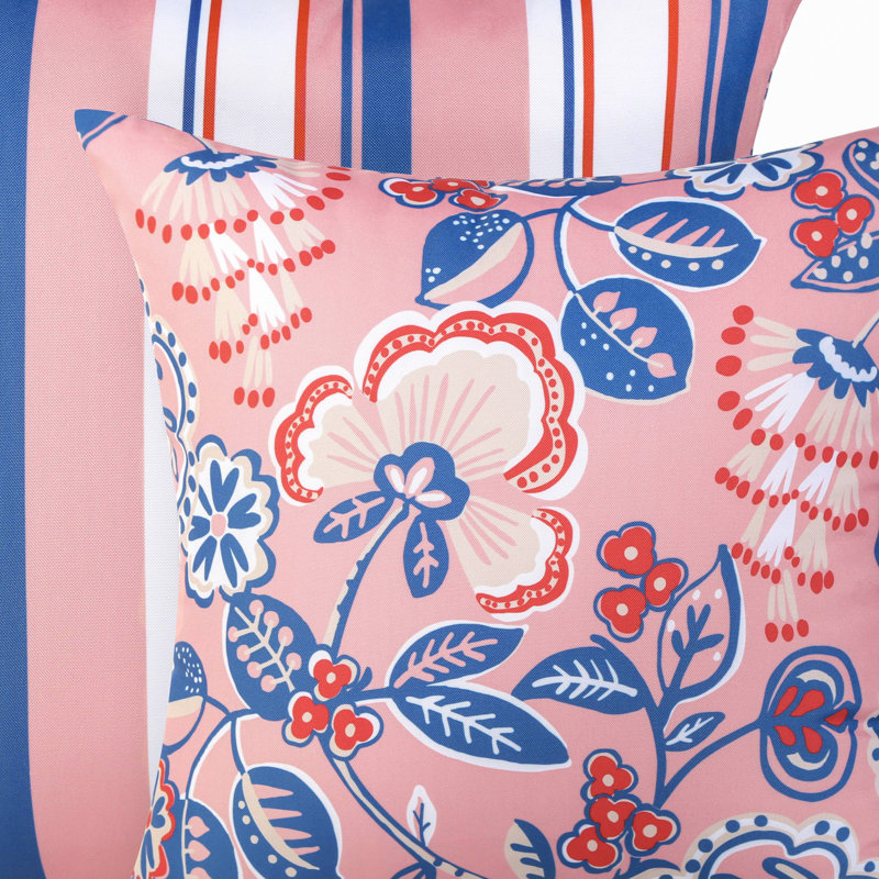 Light Pink and Blue Floral Outdoor Throw Pillow Set
