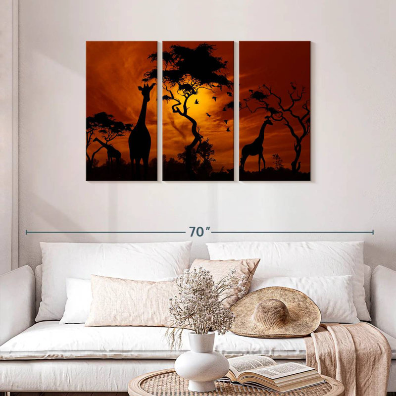 Silhouetted African Giraffes, 28" H x 45" W