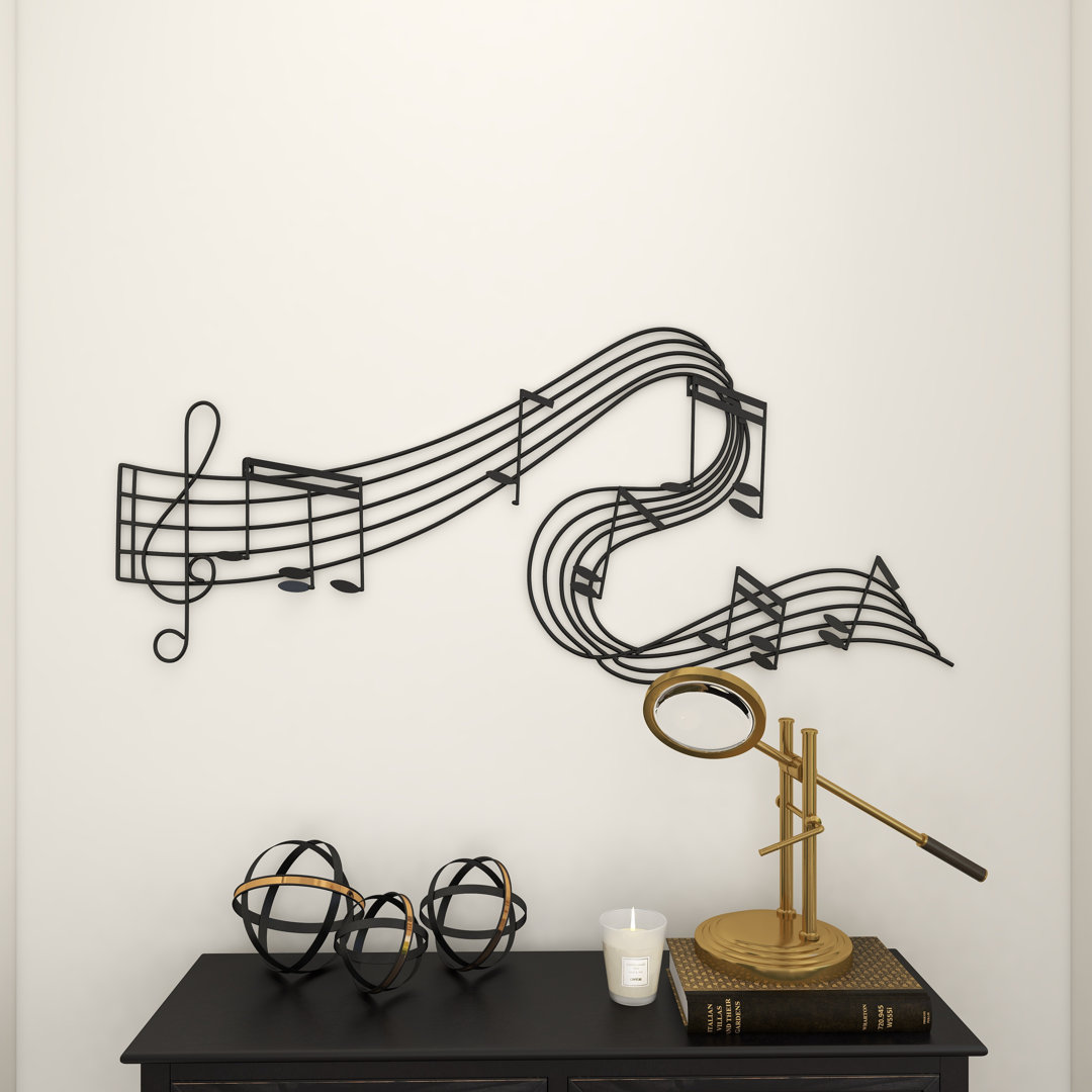 Metal Wavy Musical Notes Home Black Wall Decor Winston Porter
