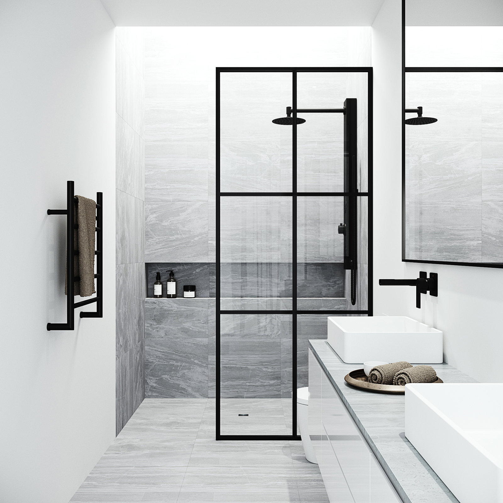 Ventana 34" W x 74" H Fixed Framed Shower Screen with 3/8" Glass, Matte Black Clear