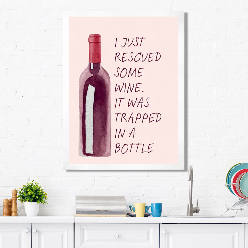 «I Just Rescued Some Wine» - Art mural de salon, cocktails, Toile encadrée blanche avec une seule photo