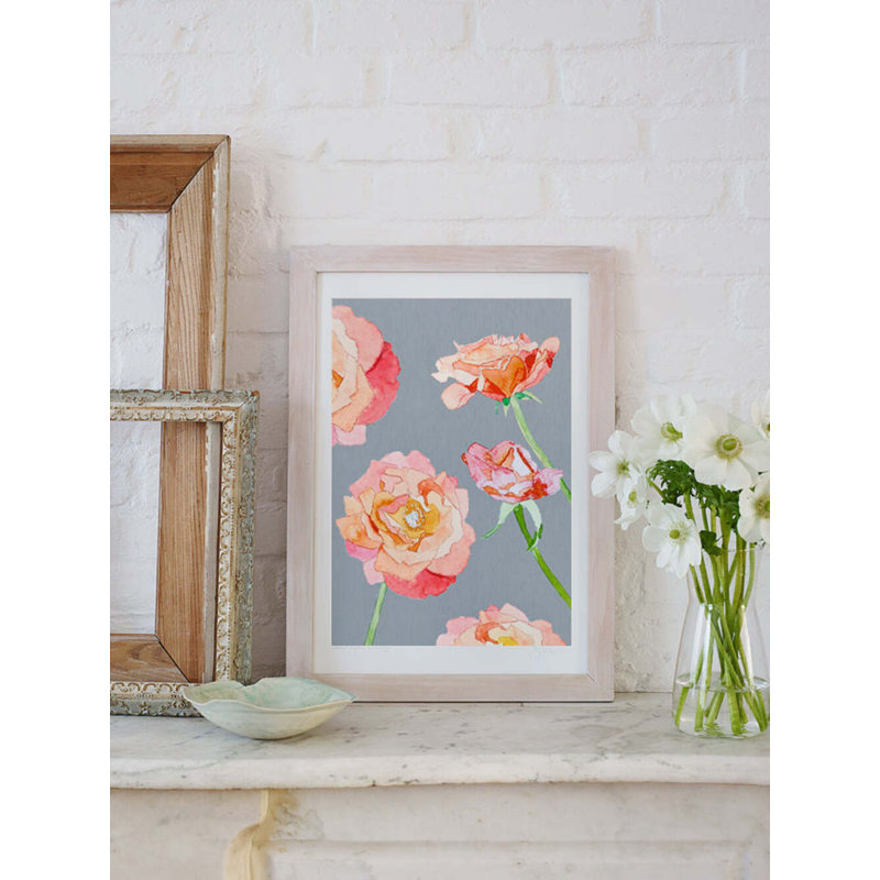 Peach Roses On Gray Print by Jessica Hollander, 19" H x 13" W x 0.1" D