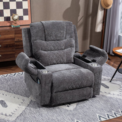 Oversized Recliner Chair With Extended Footrest - Power Lift Recliner For Elderly With Heat Massage - Flip Arm Storage Cup Holders 350 Lbs