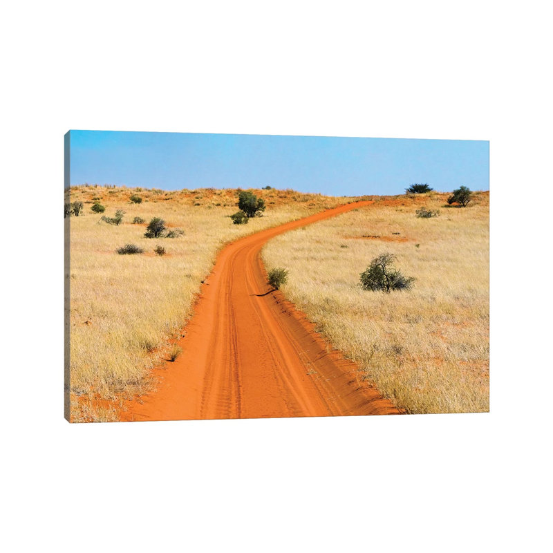 Red Sand Road In Kgalagadi Transfrontier Park, South Africa by Keren Su - Wrapped Canvas Print, 20.32cm H x 30.48cm W