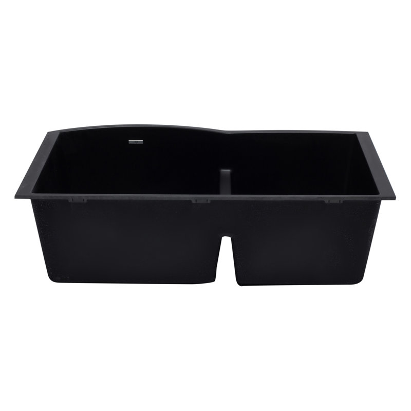 33'' L Undermount Double Bowl Granite Kitchen Sink, Black
