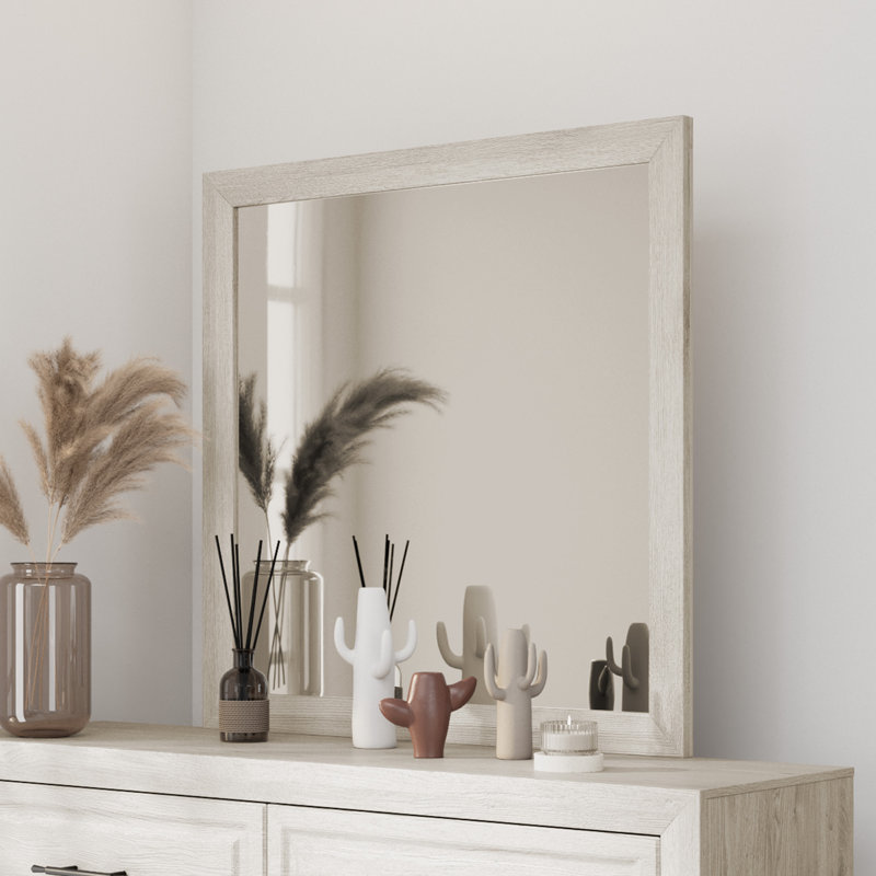 Miroir carré 35 "pour armoire de chambre à coucher, Beige