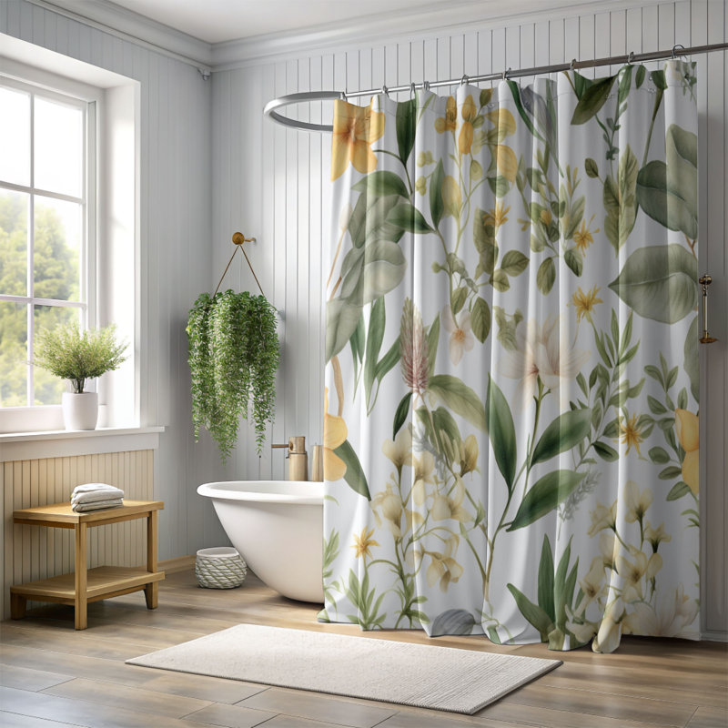 Rideau de douche standard 1 pièce Old-World Blooms, H 74 po x l 71 po
