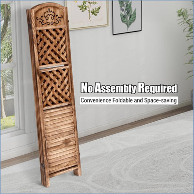 4-Panel Wooden Room Divider with Shelves & Holes - 67 Inch Tall Privacy Screen, Freestanding Folding Partition for Home Office, Bedroom,Apartments by Ophelia & Co.