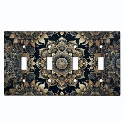 Couvercle de plaque d'interrupteur en métal; Bascule de taille standard 2 US - image imprimée d'un mandala complexe
