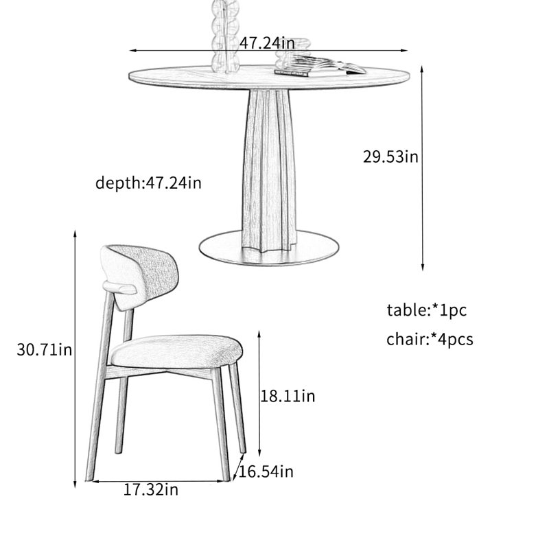 Ensembles de table de salle à manger en ardoise et bois mat., 5
