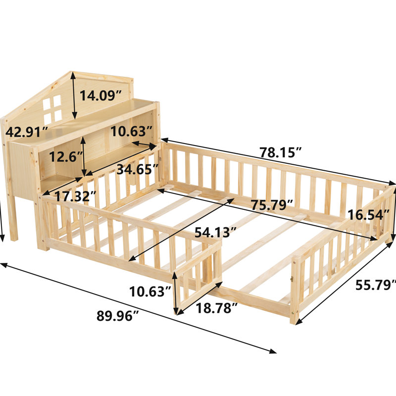 Armoire de tête de lit naturelle pour lit - Contreplaqué et structure en bois de pin Options de rangement polyvalentes